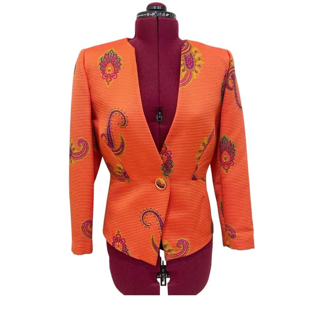 Villa Seta Jacket Blazer Orange Print S - Picture 11 of 11